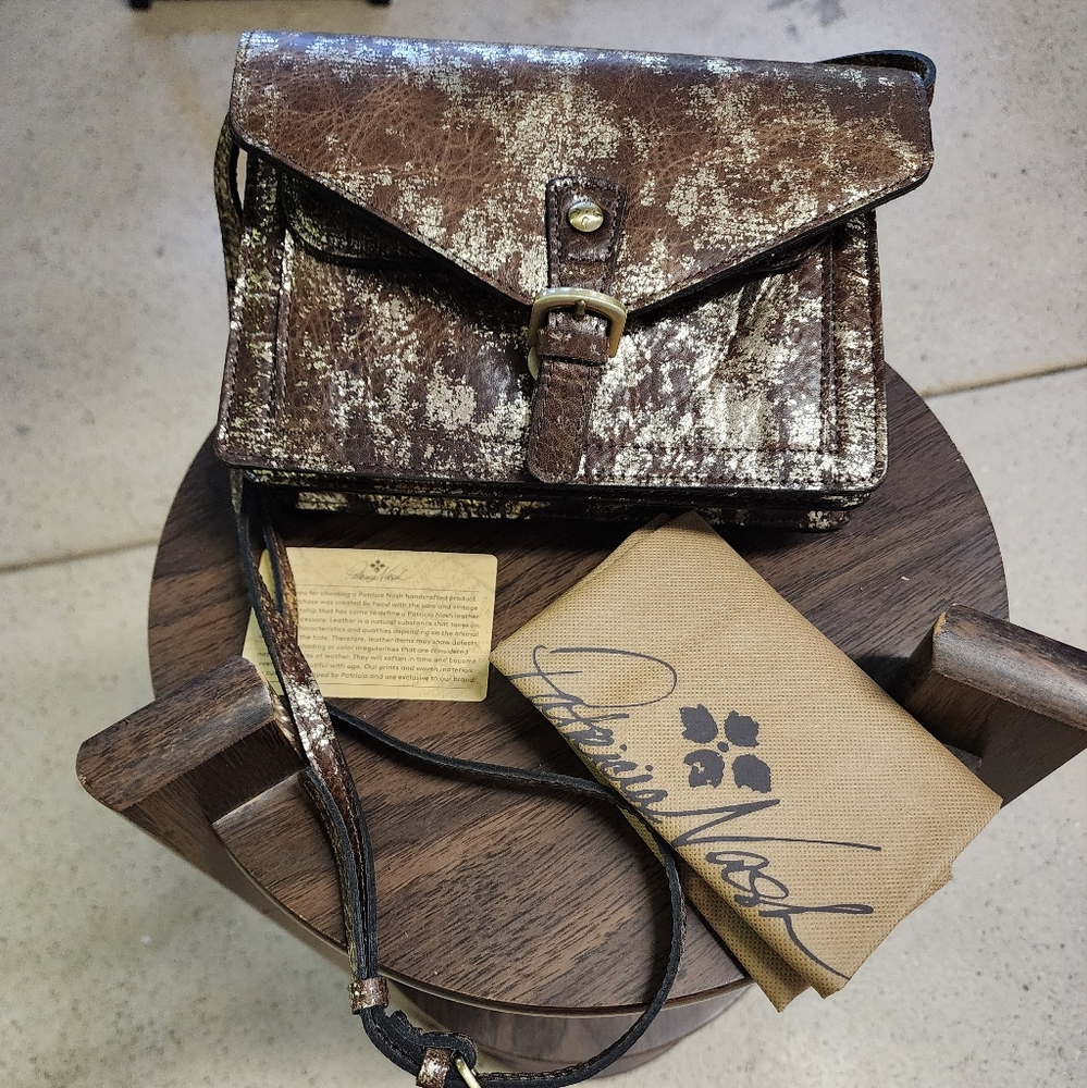 Patricia Nash Brown Velvet Crossbody Bag with Buckle Detail